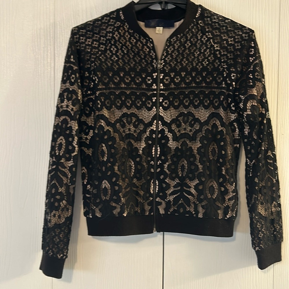 Black lace bomber jacket